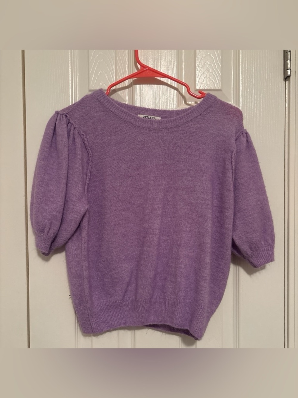 Zenana Outfitters Lavender Puff Sleeve Knit Top
